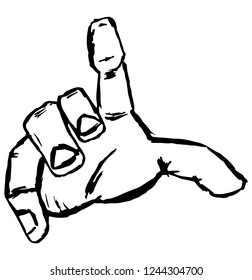 The sketch of a right hand while touching or pressing a button with the index finger - Vector