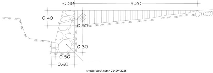 sketch of the river stone foundation to hold the soil from sliding