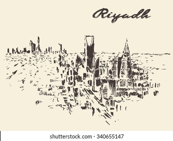Sketch of Riyadh skyline, vector illustration, hand drawn
