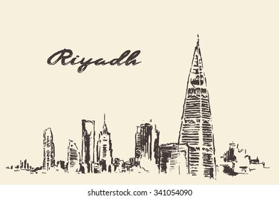 Sketch of Riyadh skyline, vector illustration, hand drawn
