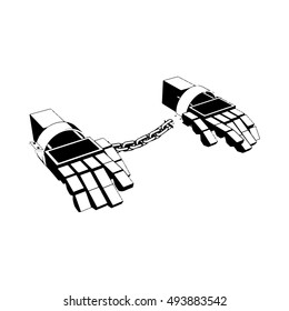 Sketch Robot Hands in handcuffs with chain. Vector illustration on white background.