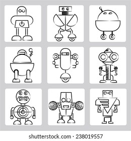 sketch robot icons set, drawing line robots