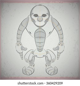 Sketch of the robot. Vector illustration.