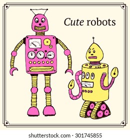 Sketch robot in vintage style, vector
