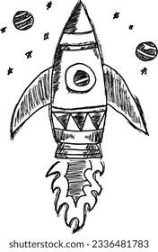 sketch of a rocket flying into space