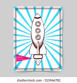 Sketch rocket in vintage style, vector poster