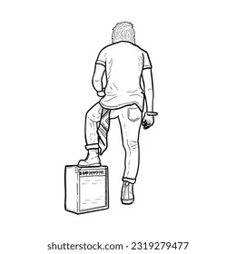 Sketch Rockstar guy or man or boy isolated on white background vector modern illustrations