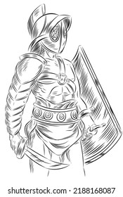 sketch of Roman gladiator Soldier With Sword And Shield