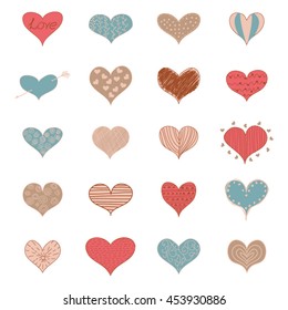 Sketch Romantic Love Hearts Retro Doodles Icons Valentine Day Isolated Vector Illustration