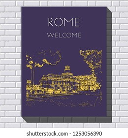 Sketch of Rome. Suitable for invitation, flyer, sticker, poster, banner, card, label, cover, web. Vector illustration.