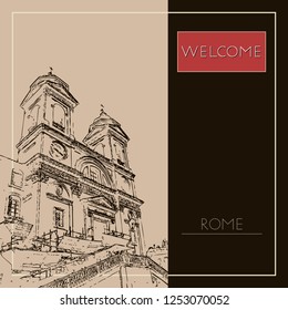 Sketch of Rome. Suitable for invitation, flyer, sticker, poster, banner, card, label, cover, web. Vector illustration.