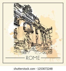 Sketch of Rome. Suitable for invitation, flyer, sticker, poster, banner, card, label, cover, web. Vector illustration.