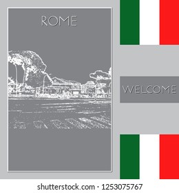 Sketch of Rome. Suitable for invitation, flyer, sticker, poster, banner, card, label, cover, web. Vector illustration.