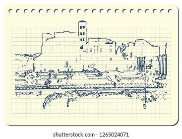 Sketch of Rome. Suitable for invitation, flyer, sticker, poster, banner, card, label, cover, web. Vector illustration.