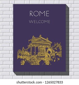 Sketch of Rome. Suitable for invitation, flyer, sticker, poster, banner, card, label, cover, web. Vector illustration.