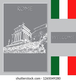 Sketch of Rome. Suitable for invitation, flyer, sticker, poster, banner, card, label, cover, web. Vector illustration.