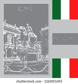Sketch of Rome. Suitable for invitation, flyer, sticker, poster, banner, card, label, cover, web. Vector illustration.