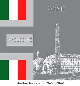 Sketch of Rome. Suitable for invitation, flyer, sticker, poster, banner, card, label, cover, web. Vector illustration.