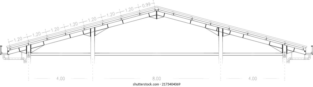 a sketch of a roof truss made of steel or it can be called a steel construction sketch