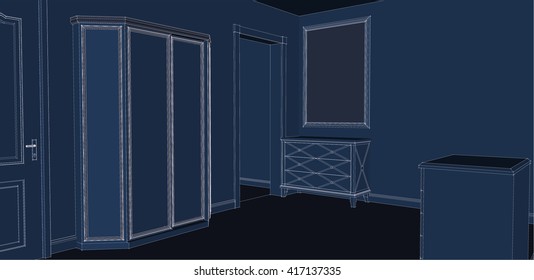 Sketch room 3d. Vector illustration. 