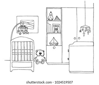 Sketch room for the newborn. Vector illustration