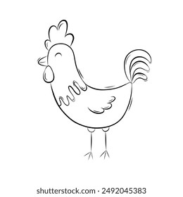 Sketch of a rooster. Simple vector children's illustration in doodle style