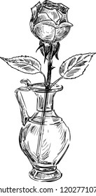 Sketch of a rose in a glass vase