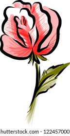 Sketch of a rose with stem and leaf
