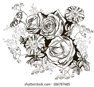 sketch of roses and Chamomile