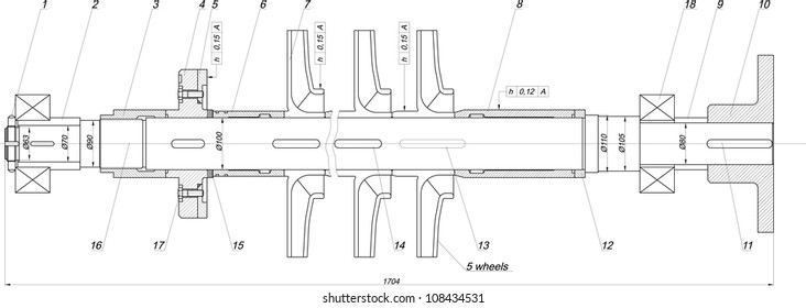 Sketch of the rotor of a centrifugal pump. Vector EPS10