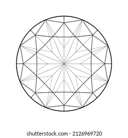 Sketch of a round briliant cut diamond on white background. round diamond cut shape and design diagrams vector illustration, isolated on white background. Diamond line drawing on white background