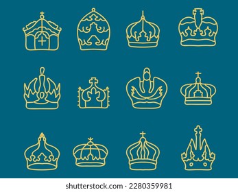 sketch royal crown  simple graffiti crowning  elegant queen king crowns hand drawn  Royal imperial coronation symbols  monarch majestic jewel tiara isolated icons vector illustration set