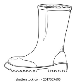 Sketch Rubber Boots. Vector Hand Drawn Illustration
