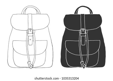 Sketch of a rucksack. Backpack isolated on white background. Vector illustration of a sketch style.