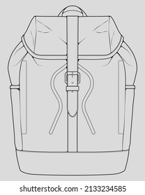 Sketch of a rucksack. Backpack isolated on white background. Vector illustration of a sketch style.

