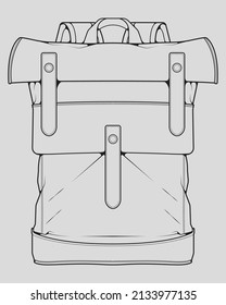 Sketch of a rucksack. Backpack isolated on white background. Vector illustration of a sketch style.
