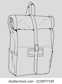 Esbozo de una mochila. Mochila aislada sobre fondo blanco. Ilustración vectorial de un estilo de esbozo.
