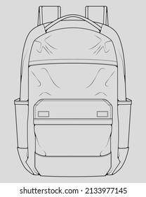 Esbozo de una mochila. Mochila aislada sobre fondo blanco. Ilustración vectorial de un estilo de esbozo.
