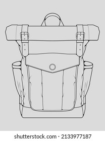Sketch of a rucksack. Backpack isolated on white background. Vector illustration of a sketch style.
