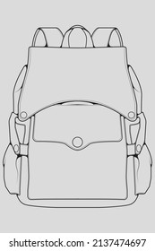 Sketch of a rucksack. Backpack isolated on white background. Vector illustration of a sketch style.
