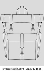 Sketch of a rucksack. Backpack isolated on white background. Vector illustration of a sketch style.
