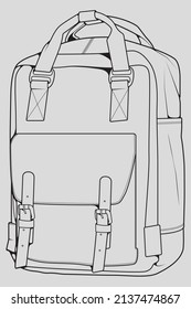 Sketch of a rucksack. Backpack isolated on white background. Vector illustration of a sketch style.
