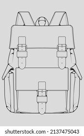 Sketch of a rucksack. Backpack isolated on white background. Vector illustration of a sketch style.
