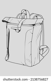 Skizze eines Rucksacks. Rucksack einzeln auf weißem Hintergrund. Vektorgrafik eines Skizzenstils.
