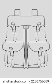Sketch of a rucksack. Backpack isolated on white background. Vector illustration of a sketch style.
