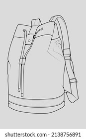 Skizze eines Rucksacks. Rucksack einzeln auf weißem Hintergrund. Vektorgrafik eines Skizzenstils.
