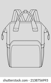 Skizze eines Rucksacks. Rucksack einzeln auf weißem Hintergrund. Vektorgrafik eines Skizzenstils.
