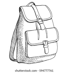 Sketch of a rucksack. Backpack isolated on white background. Vector illustration of a sketch style.