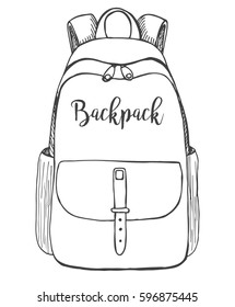 Sketch of a rucksack. Backpack isolated on white background. Vector illustration of a sketch style.