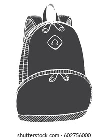 Sketch of a rucksack. Backpack isolated on white background. Vector illustration of a sketch style.